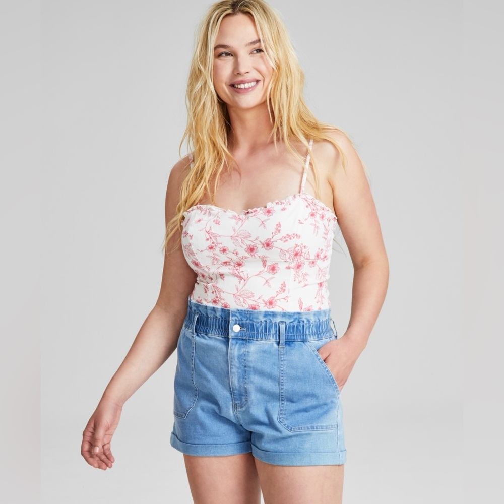 Women’s floral sweetheart-neck sleeveless woven thong body suit size XL